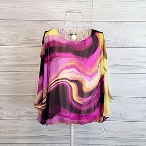 Alfani NWT Elemental Wave casual blouse - purple & yellow Women's Size PL